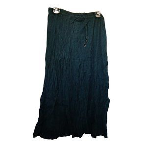 Dark Green Boho Gypsy Style Ruched Maxi Dress, Size M